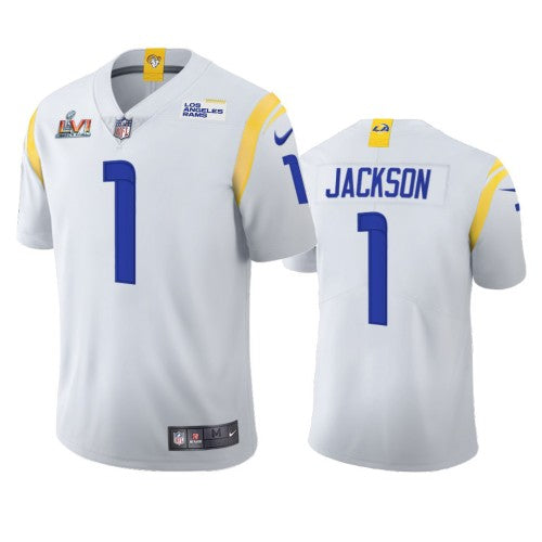 Los Angeles Los Angeles Rams #1 Desean Jackson Men's Super Bowl LVI Patch Nike 2021 Vapor Limited NFL Jersey - White Men's