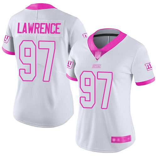 Nike New York Giants #97 Dexter Lawrence White/Pink Women's Stitched NFL Limited Rush Fashion Jersey Womens