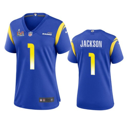Los Angeles Los Angeles Rams #1 Desean Jackson Women's Super Bowl LVI Patch Nike Game NFL Jersey - Royal Womens