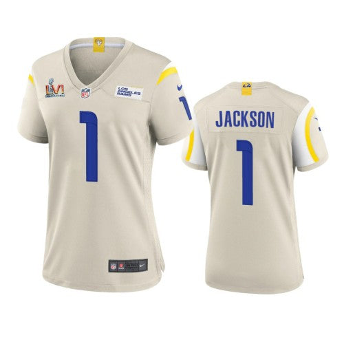 Los Angeles Los Angeles Rams #1 Desean Jackson Women's Super Bowl LVI Patch Nike Game NFL Jersey - Bone Womens