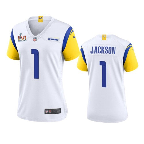 Los Angeles Los Angeles Rams #1 Desean Jackson Women's Super Bowl LVI Patch Nike Alternate Game NFL Jersey - White Womens