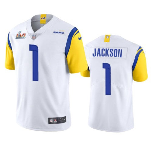 Los Angeles Los Angeles Rams #1 Desean Jackson Men's Super Bowl LVI Patch Nike Alternate Vapor Limited NFL Jersey - White Men's